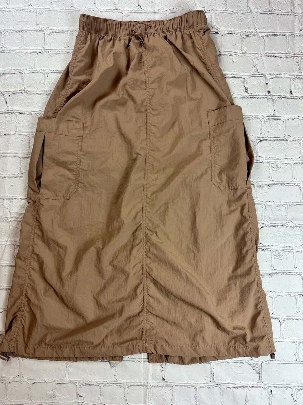 Love Tree Taupe Nylon Parachute Cargo Maxi Skirt